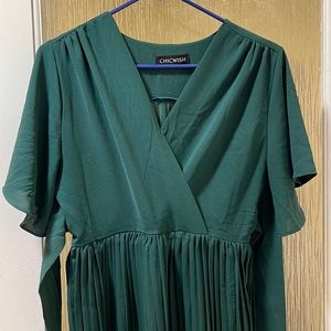 Emerald green pleated cocktail dress